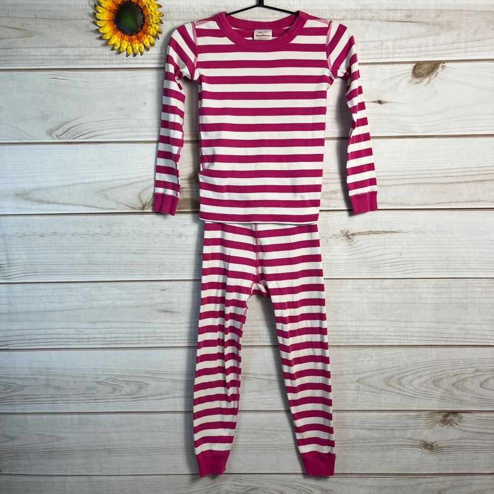 Hanna Andersson Pink White Striped Pajamas Kids 120 cm US‎ 6-7 Organic Cotton